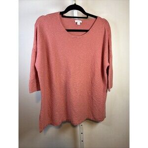 PURE JILL Raglan Sleeve Oversized  Linen Blend Sweater Sm Coral Beach Boxy Coast